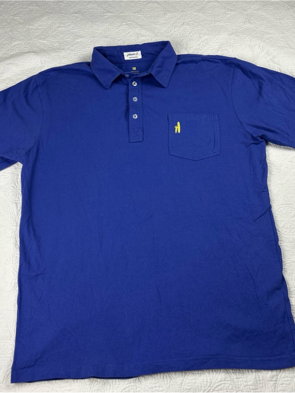 johnnie-O Men's Deep Blue Polo with Yellow Logo Pocket